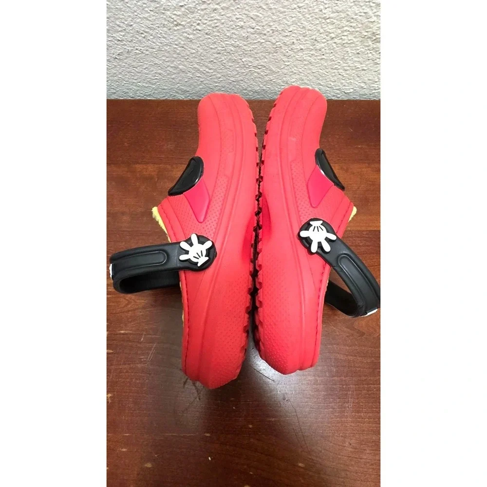 Crocs Disney Mickey Mouse Red Clog Slip on Shoes Fuzzy‎ Lining Kids Size J 3